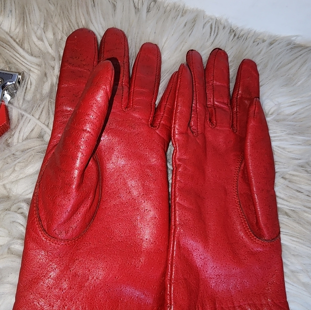 Van Raalte Vintage Red Textured Leather  Gloves S - Picture 3 of 9